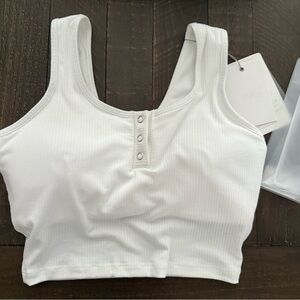 Bombshell Sportswear White Ribbed Snap-Front Crop Tank
